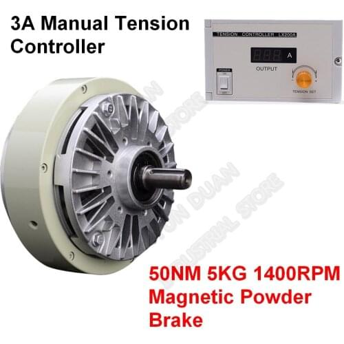 5KG 50Nm DC 24V One Single Shaft Magnetic Powder Brake & 3A Manual Tension Controller Kits for Bagging Printing Dyeing Machine