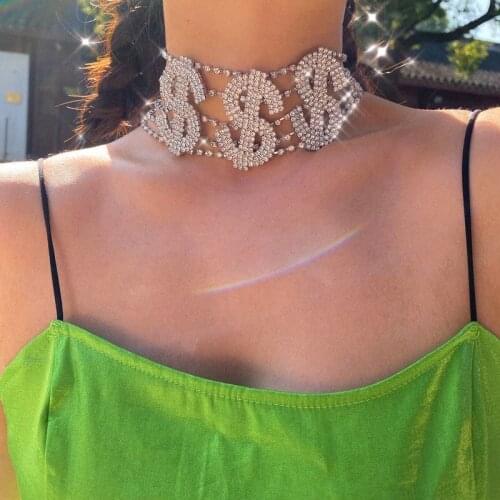 Fashion girl US dollar collar jewelry for women choker chain Rhinestone Crystal Chokers Necklaces Punk Party choker heart