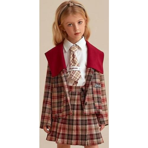 Fashion Plaid Clothes Sets Girls 2 Piece School Uniform Clothing Autumn Winter Teen Child Warm Jackets And Skirts Outfits Suits