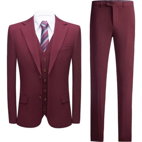 2021 Burgundy Wedding Suits For Men Slim Fit Mens Formal Business Suits High Quality Brand Clothing Jacket+Pants+Vest