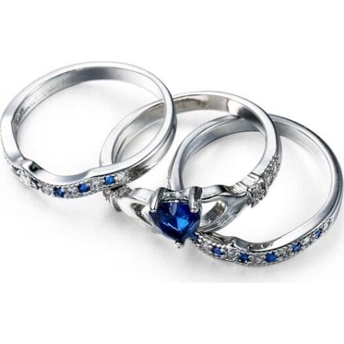 HIP Hop Creative heart ring three piece set Copper inlaid zircon combination set For Women Men Jewelry Dropshiping Couple gift