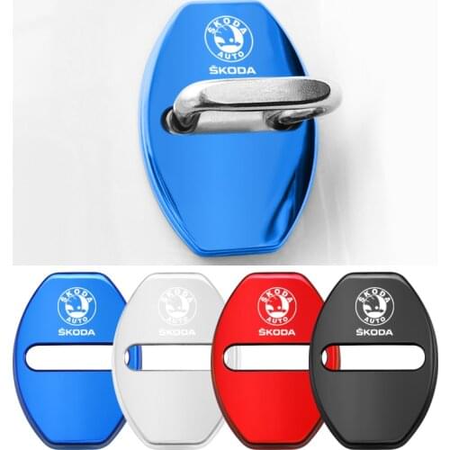 4 pcs Car Door Lock Protective Cover Stickers For Skoda Rapid Octavia Kodiaq Karoq Scala Superb Fabia Kamiq