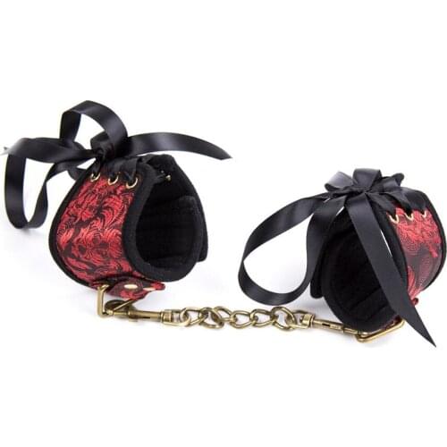 Candiway Chinese Style Embroidery Pattern Handcuffs Ankle Cuffs With Metal Chain Adult Games Sex Toys For Couples