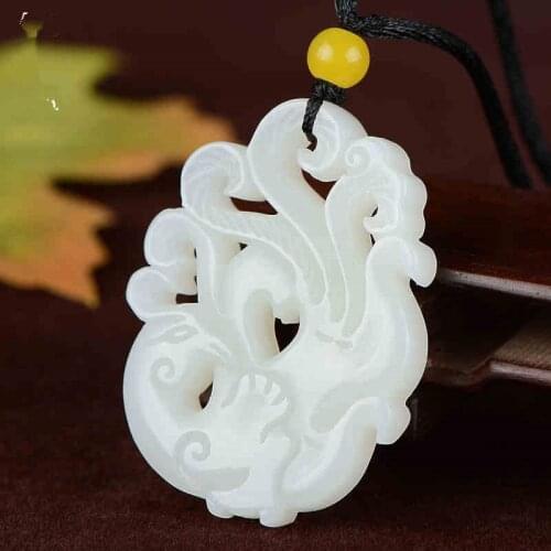 Natural hetian white jade handcarved phoenix jade pendant simple retro temperament jewellery fashion for women men