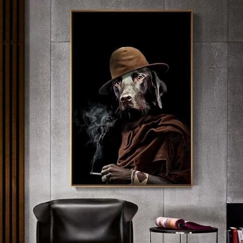 Nordic Retro Dog Detective Abstract Canvas Paintings on The Wall Art Posters Prints Pictures Living Room Bedroom Decoration