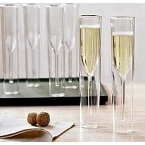 Newly 2/4/6 Pcs Double Wall Champagne Flutes Mouth-Blown Reusable Glass Best Gift for Parties Weddings Celebrations