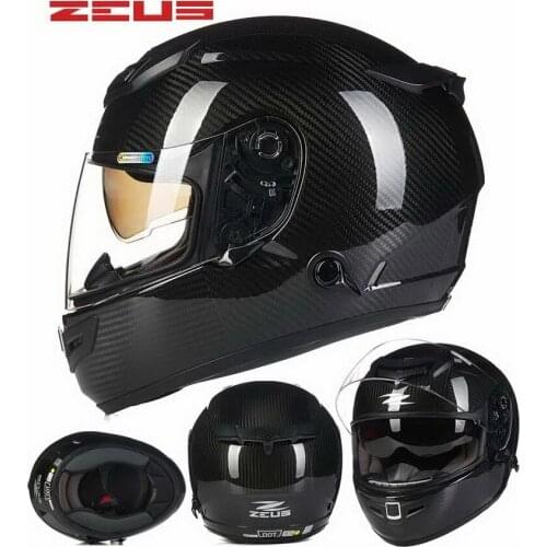 2019 New Taiwan ZEUS dual lens full face motorcycle helmet car Moto racing Safety helmets Four seasons made of carbon fiber