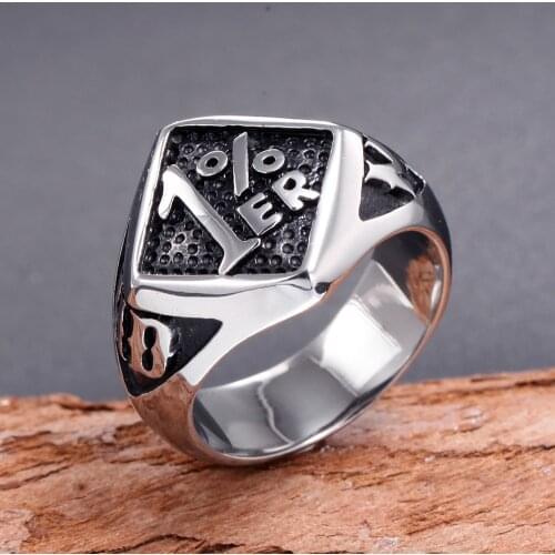 Oktrendy unique punk ring silver color biker 1% er carved stainless steel gold men skull band party rings