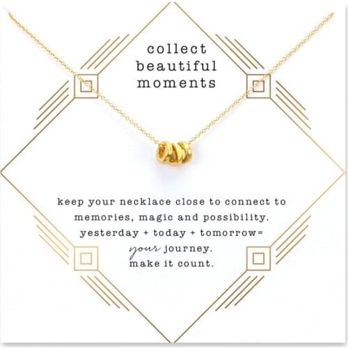 2019 Fashion Multiple-Layer Round Loop Pendant Necklace For Female Gold Color Chain For Women Jewelry Make a Wish Card