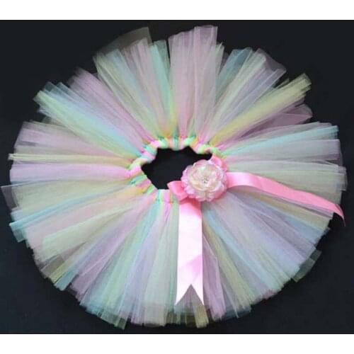 Multicolor Girls Flower Tutu Skirts Infant Toddler 100% Handmade Layers Tulle Skirt with Ribbon Bow Kids Ballet Tutu Pettiskirts