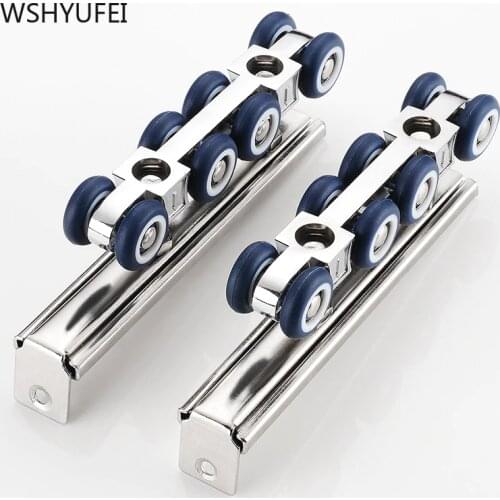 2 pcs/set Sliding Door Roller Rail slide 8 Wheels Home Room Wood Door Hanging Wheels Rail Track Pulley Bathroom home Hardware