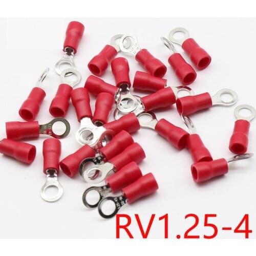 RV1.25-4 Red Ring Insulated Wire Connector Electrical Crimp Terminal RV1.25-4 Cable Wire Connector 100PCS RV1-4 RV