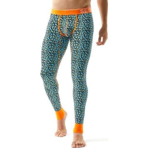 Thermal Long Johns Men Leopard Print Cotton Mens Leggings Sexy Underwear Warm Long Underpants Hip Hop Long Johns Winter Youth
