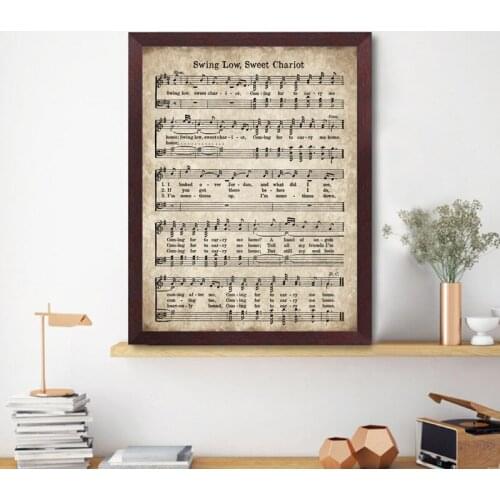 Swing Low Sweet Chariot Print Vintage Sheet Music Poster Antique Hymn Bible Verse Christian Art Canvas Painting Wall Decoration
