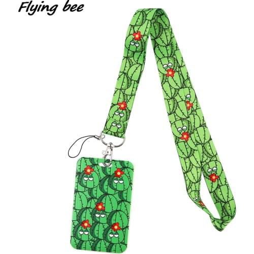 Flyingbee X1768 Green Cactus Lanyard Credit Card ID Holder Bag Student Women Travel Bank Bus Business Card Cover Badge