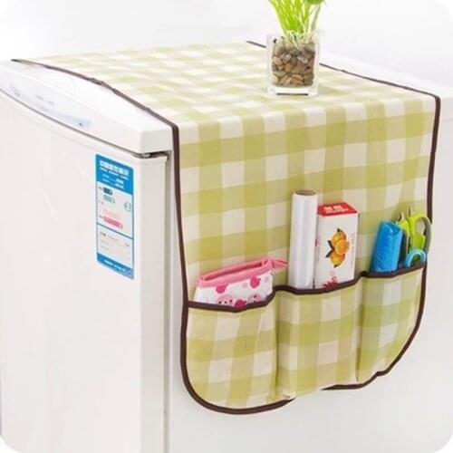 Waterproof Refrigerator Dust Cover With Storage Bag Household Dust Cover Plaid Fridge Proof Pouch Sundry For Washing Machine