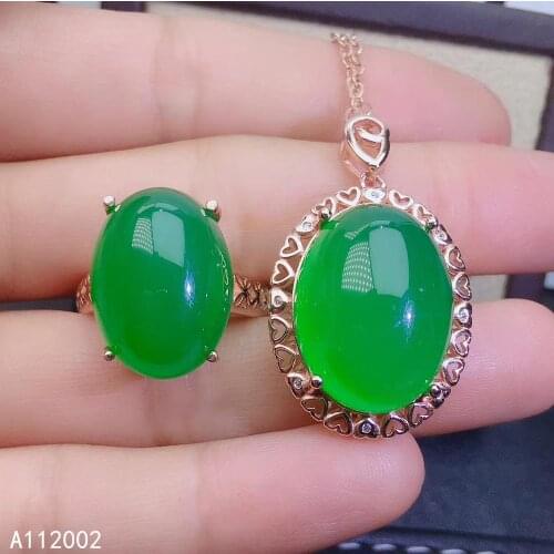 KJJEAXCMY fine jewelry natural Chalcedony 925 sterling silver women pendant necklace chain ring set support test lovely