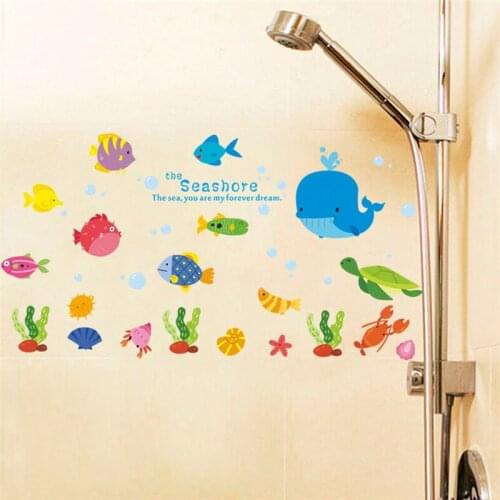 Funny Whale Turtle Fishes Sealifes Wall Sticker For Kids Room Bathroom Home Decoration Under Sea Mural Art Diy Pvc Glass Decals