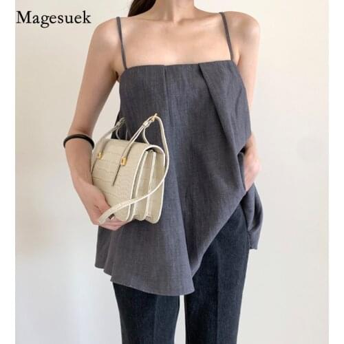 2021 Sexy Style Summer Women Blouse Cotton Solid Off Shoulder Loose Sleeveless Tops Casual Office Lady Female Sling Blusas 14049