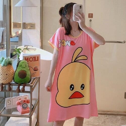 AECU Summer Cute Women Cartoon Sleep Dress Comfortable Lingerie Nightgown Nighty Round Neck Short Sleepwear 6 orders