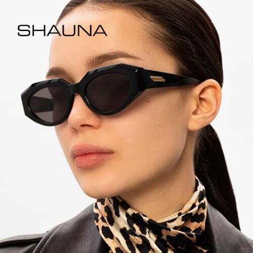 SHAUNA Retro Cat Eye Sunglasses Women Fashion Small Blue Champagne Sun Glasses Shades Men UV400