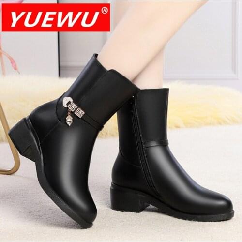 YUEWU Women’s High Tube Outdoors Cotton Padded Boots Middle Aged Walking Shoes Deep Mouth Increase Mom’s Shoes