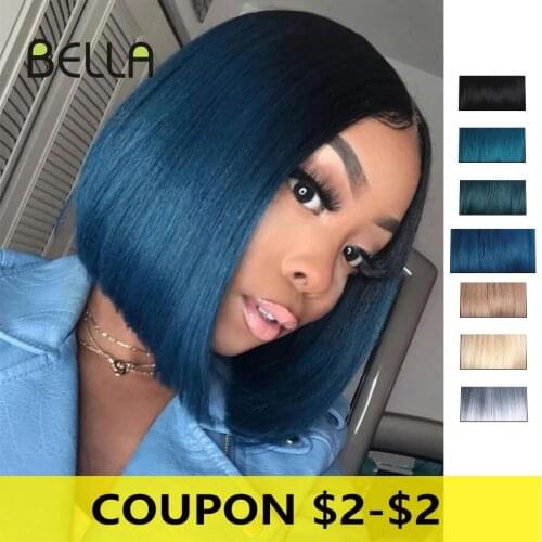 BELLA Short Wig BOB Nature Color Blue Blonde Green 7 Colors Availabe 10" Wigs For Women Heat Resistant Synthetic Lace Front Wig