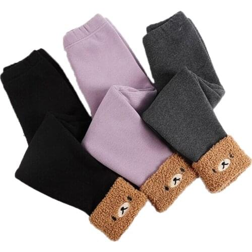 Winter Pants Girls Velvet Leggings Children 2020 Autumn Cashmere Warm Fashion Pants Kids Teens Cartoon Bear Cotton Trousers