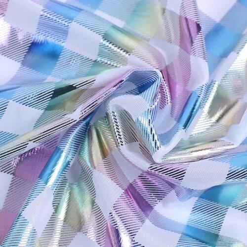 1Yard Laser Bronzed Polyester Fabric Plaid Printed DIY Handmade Craft Garment Toys Stage Clothes Material Supplies