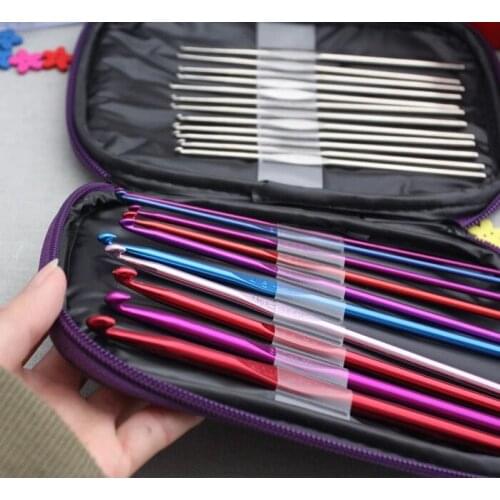 100sets/lot 22pcs Aluminum Crochet Hooks Needles Knit Weave Stitches Knitting Craft Case #R6U-5