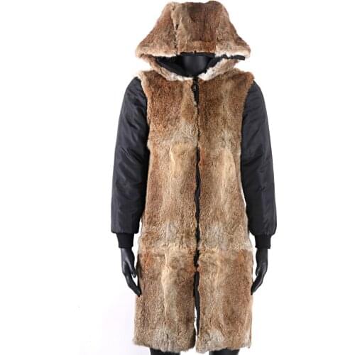 2020 Real Fur Coat Men Can Match Shell and Fur Collar X-long Real Rex Rabbit Fur Liner Winter Jacket