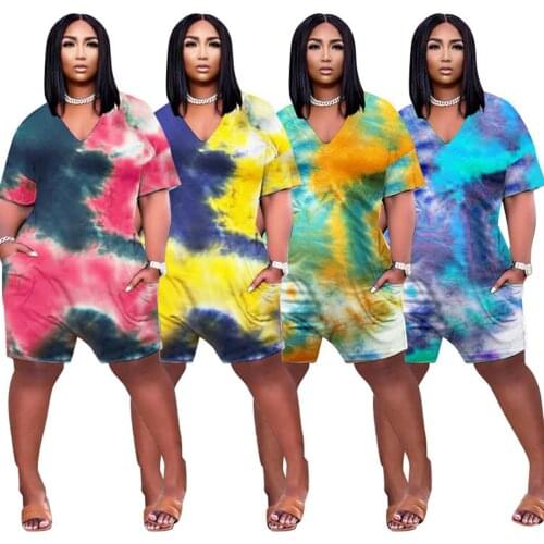 2021 New Style Classic Fashion Summer New Style Plus Size Womens Clothing Tie-Dye Printed Jumpsuit