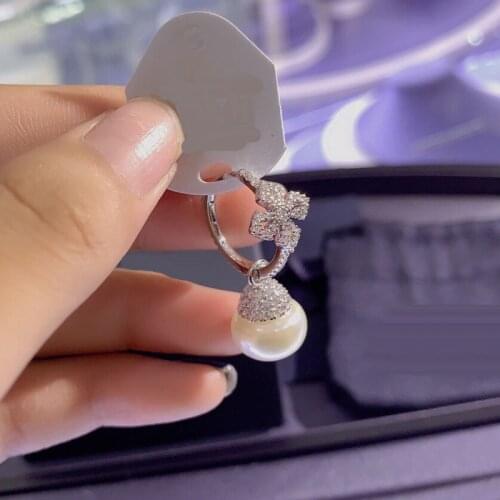 Brand 1:11pc Fashion Silver Color White Pearl Flower Earring micro Cubic Zirconia stones Women Luxury Brand Jewelry