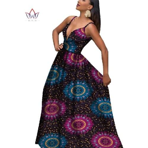 BRW African Dresses for Women Deep V Sleeveless Long Dress Party Sexy Dress Bazin Riche Plus Size African Clothing 6XL WY799