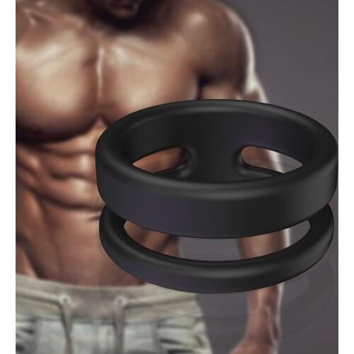 Double loop cock ring penis ring cock cage Extended Ejaculation Time sex toys for men Black Rubber Stimulatin Male anel peniano