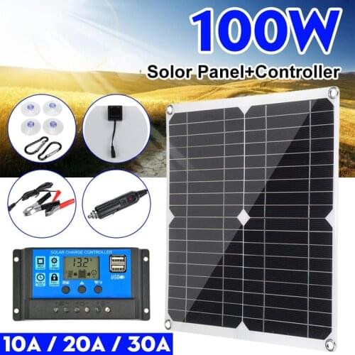 100W Solar Panel Dual 18v/5v USB Waterproof Solar Cells Poly Solar Cells With 10-60A Controller for Car Yacht RV Battery Charger