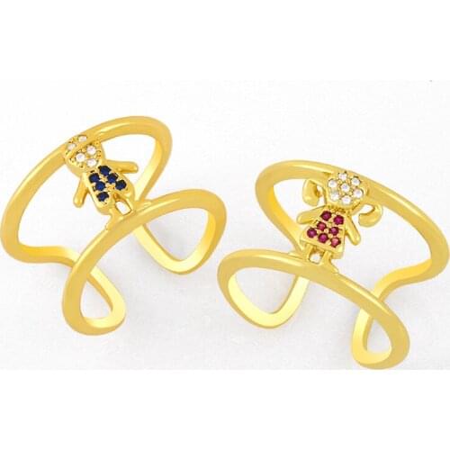 FLOLA Double Layer Cute Girls And Boys Friendship Open Cuff Rings For Women Adjustable Finger Ring CZ Wholesale Jewelry rigk52