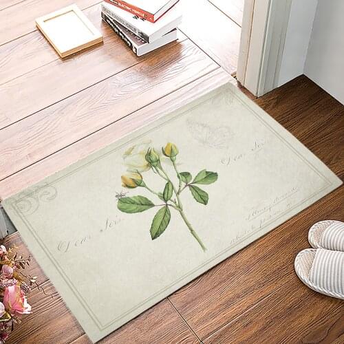 Vintage Country Plant White Rose Entrance Doormat Floor Mats for Living Rooms Anti-slip Kitchen Bathroom Rugs