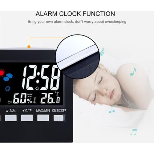 Multifunction Colorful Digital Weather Forecast Station Alarm Clock Thermometer Hygrometer Calendar Display LCD Snooze Clocks