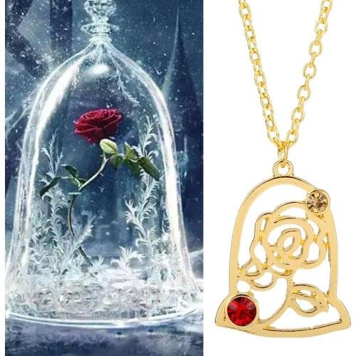 MQCHUN Beauty and the Beast Necklace Retro Rose Gold Rose Tree Necklace Charm Crystal Pendant Gift -30