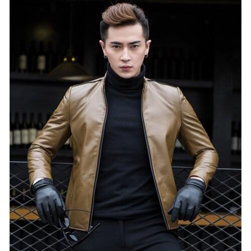 Male Motorcycle Mens Sheepskin Coat Genuine Jackets Mens Leather Jacket Jaqueta De Couro WXF047