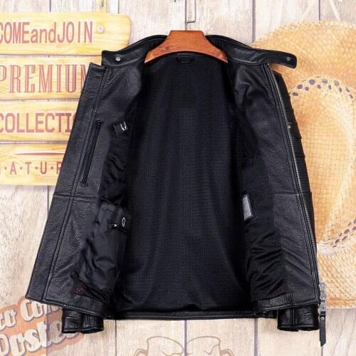 2021 Black Genuine Leather Jacket Men Motorcycle Style Stand Collar Plus Size 5XL Real Natural Cowhide Autumn Coat