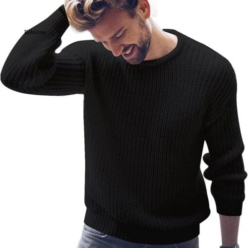 Mens Sweater Long-Sleeved Casual Solid Color Sweater Knit Sweater Men New
