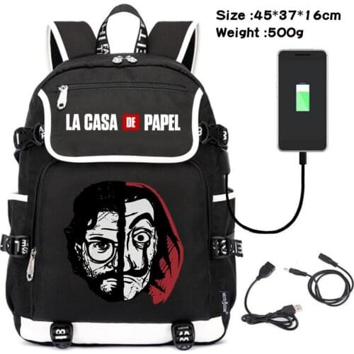 La Casa De Papel Money Heist House of Paper Men Women USB Charging Laptop Travel Backpacks Boy Girl Teenager School Backpack