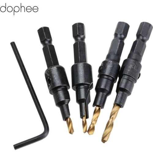 Dophee Titanium HSS Countersink Drill Set Quick Change 1/4" Round Shank 6# 8# 10# 12# Hole Saw Woodworking Tools+Small Wrench *4