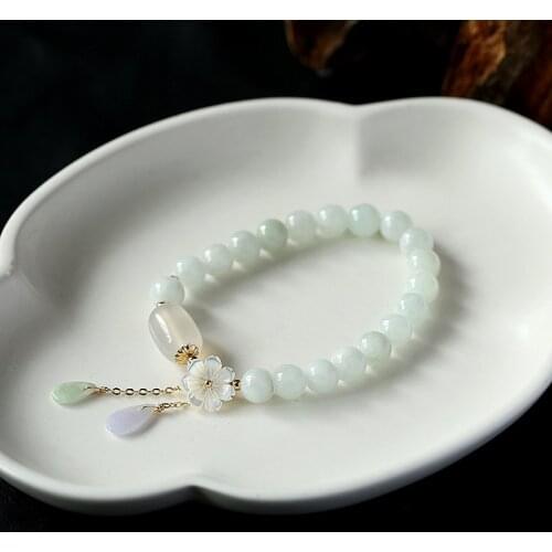 2020 New High-End Natural Jade Bracelet 14K Gold Female Model Hanging Natural Shell Flower Jade Water Drop Bracelet