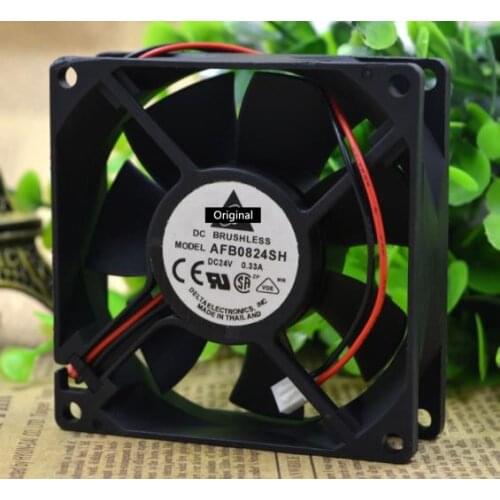 Original 100% working fordelta cooling fan 80mm AFB0824SH 80*80*25mm DC 24V 0.33A 4000RPM 46.62CFM 2-Pin cooler