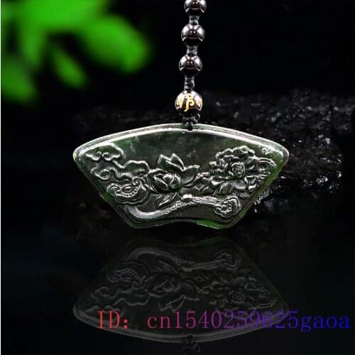Jade Lotus Pendant Necklace Gemstone Fashion Amulet Jewellery Charm Carved Natural Black Green Obsidian Chinese Gifts