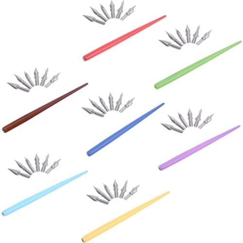 High Quality Wooden Manga Comic English Calligraphy Fountain Dip Pen with 6 Nib for Sketching