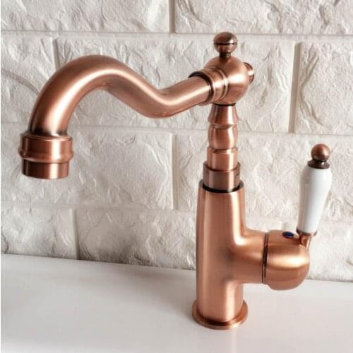 Swivel Spout Water Tap Antique Red Copper Single Handle Single Hole Kitchen Sink & Bathroom Faucet Basin Mixer Tap anf409